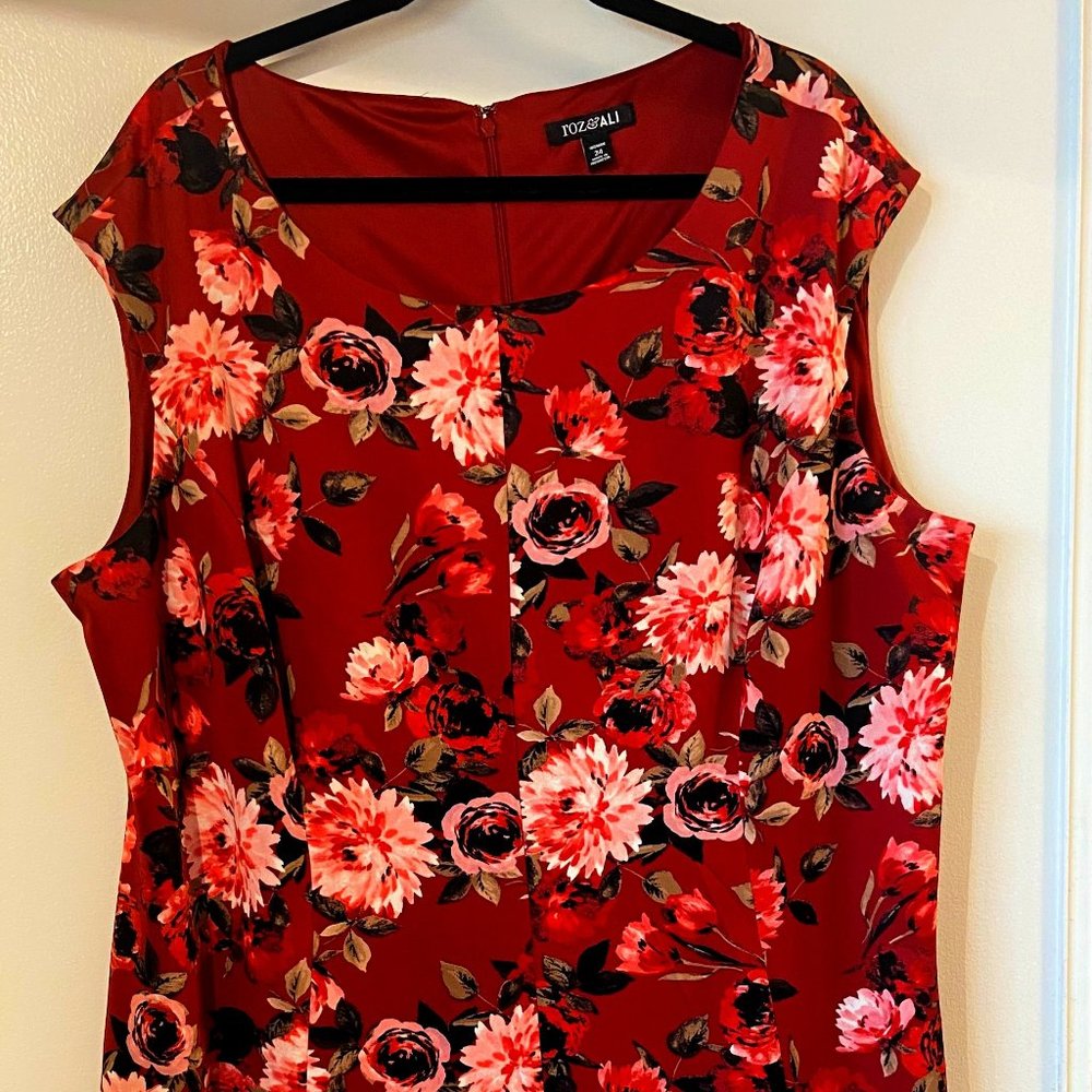 Roz & Ali Women' Plus Size 24 Red Floral Lace Lined Party Cocktail Dress